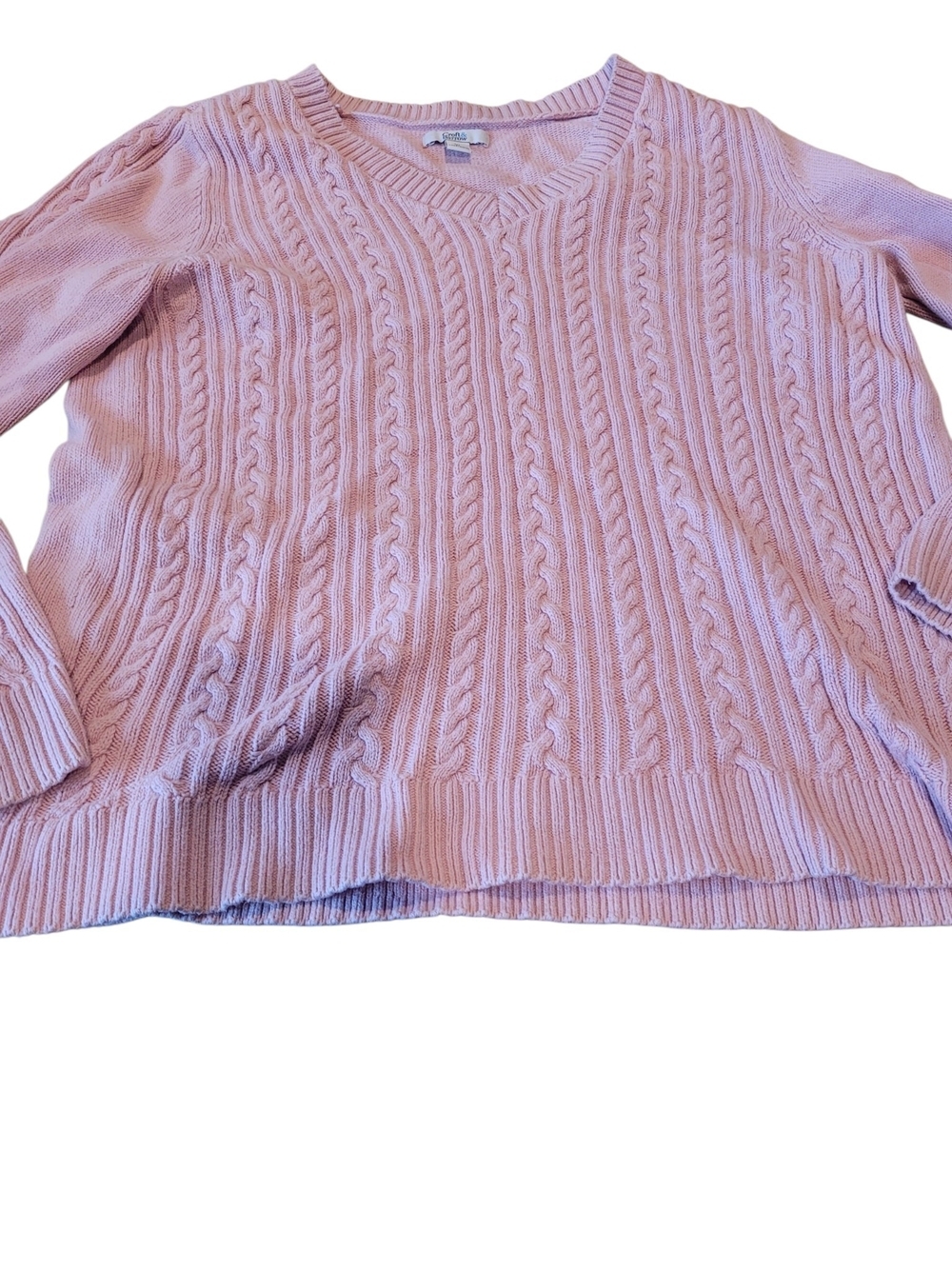 Croft & Barrow Women’s XL Pink Cable Knit V Neck Cotton Blend Sweater